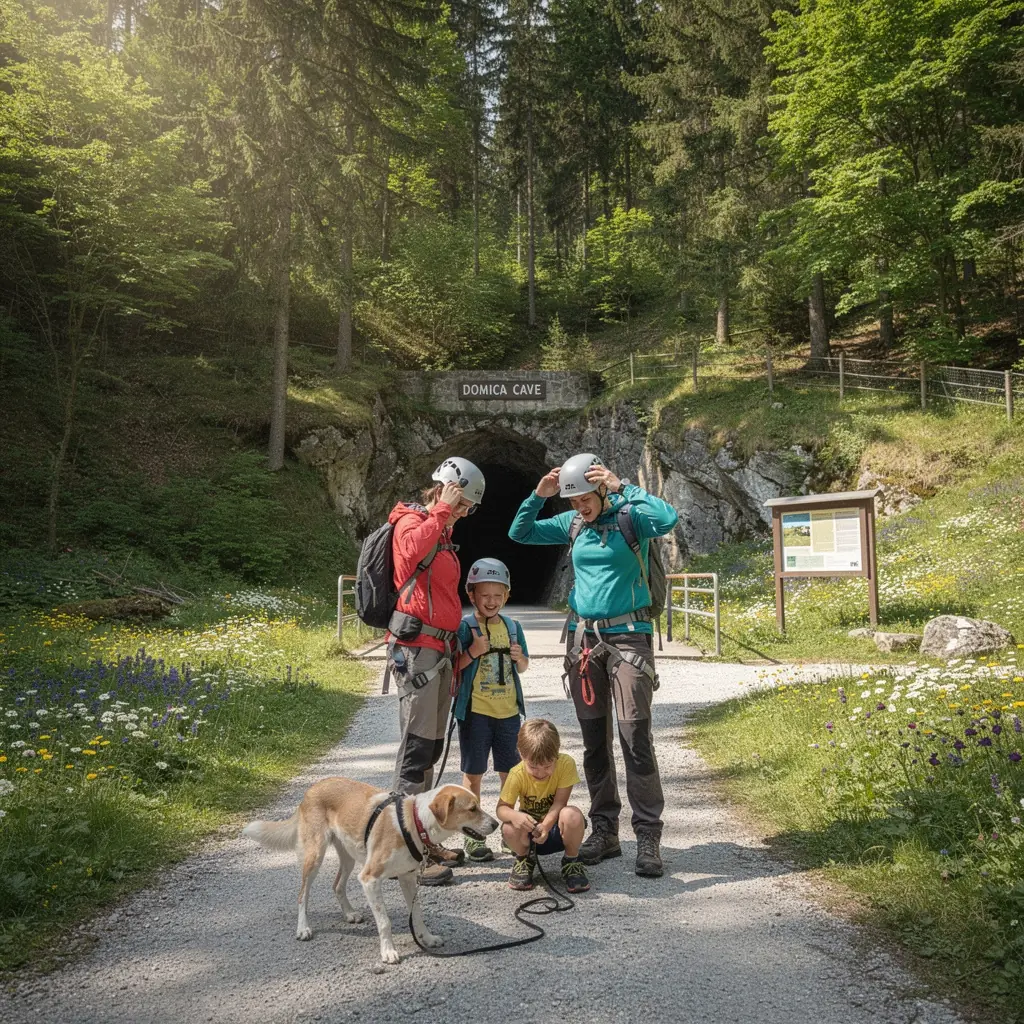 Visitors exploring the breathtaking underground wonders of the Domica cave system, surrounded by natural rock formations.